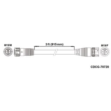 Fluence DC Extension Cable, 3' ( 915mm ), M19 Push Lock 10/CS