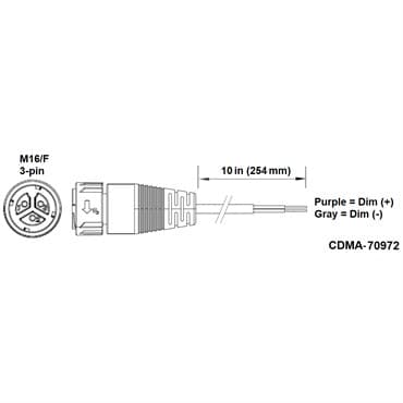 Fluence PSU1/PSE2 DC Dimming Signal Cable, 10" ( 254mm ), Pigtail to M16 Push Lock Connector 10/CS